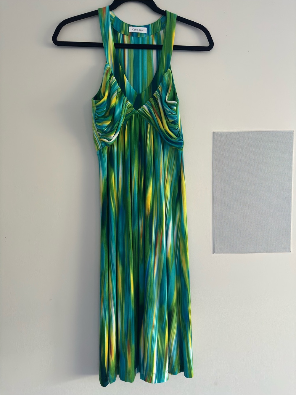 Calvin Klein Abstract Halter Midi Dress Sz P Y2K Revival Resort Vacation Party